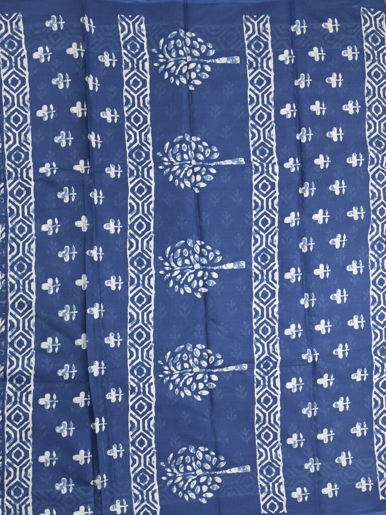 Maheshwari Saree in blue color with printed border, printed pallu & Matching Blouse