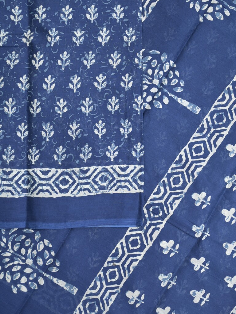 Maheshwari Saree in blue color with printed border, printed pallu & Matching Blouse