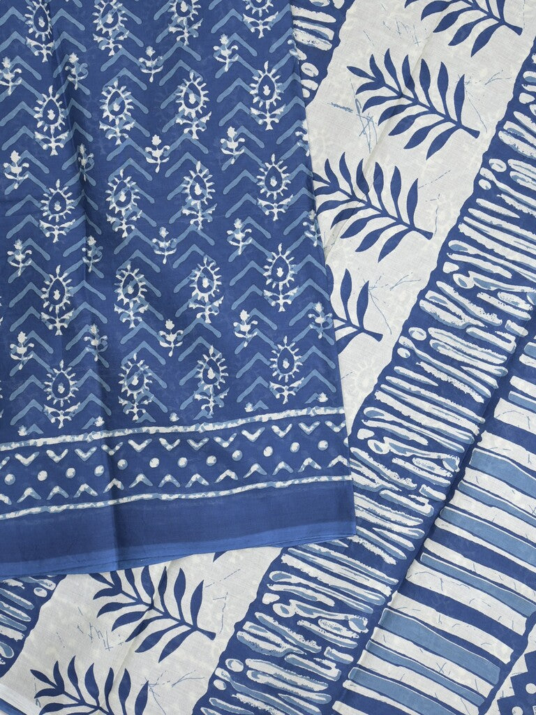 Maheshwari Saree in blue color with printed border, printed pallu & Matching Blouse