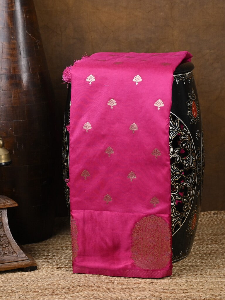 Banaras fancy saree pink color allover zari motifs & zari border with rich pallu and self blouse
