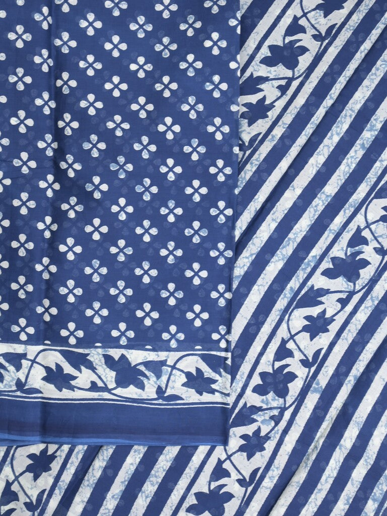 Maheshwari Saree in blue color with printed border, printed pallu & Matching Blouse