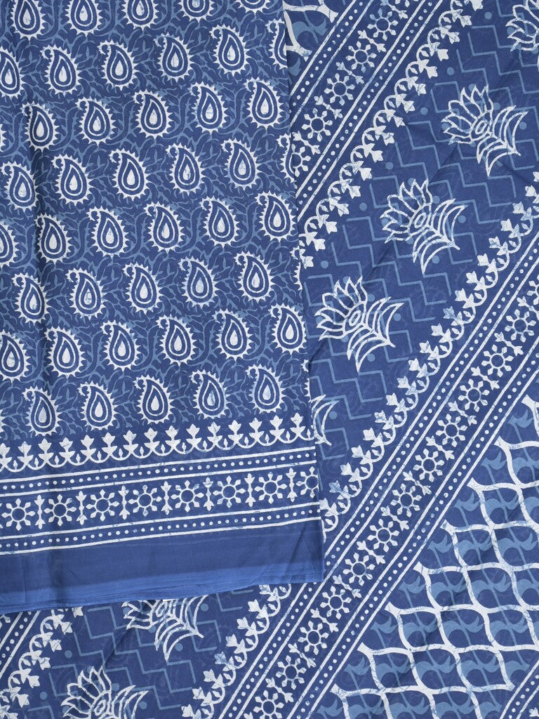 Maheshwari Saree in blue color with printed border, printed pallu & Matching Blouse
