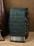 Chanderi fancy saree dark green color allover checks, zari motifs & zari border with zari pallu and self blouse