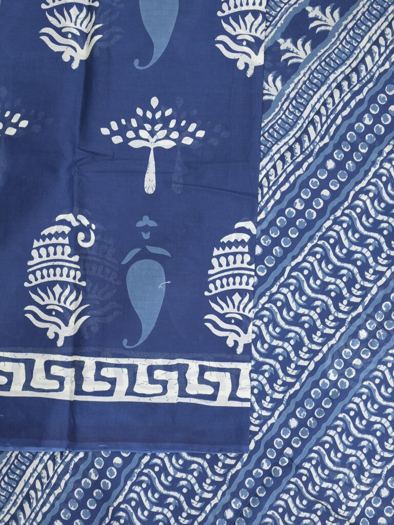 Maheshwari Saree in blue color with printed border, printed pallu & Matching Blouse