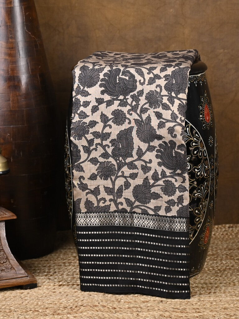 Maheshwari fancy saree cream color allover prints & zari border with zari pallu and plain blouse