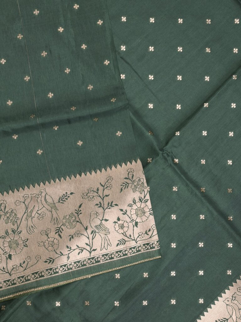 Tabby silk fancy saree for women | bottle green | zari border | party wear