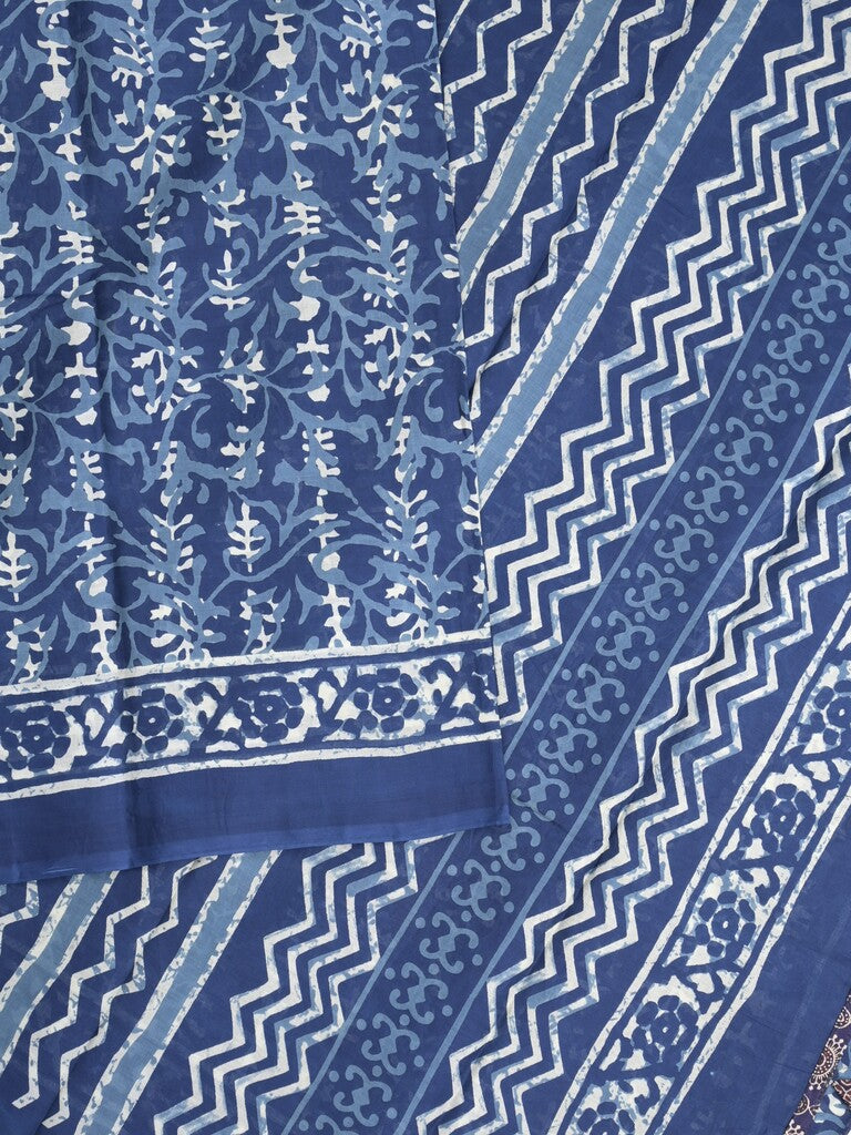 Maheshwari Saree in blue color with printed border, printed pallu & Matching Blouse