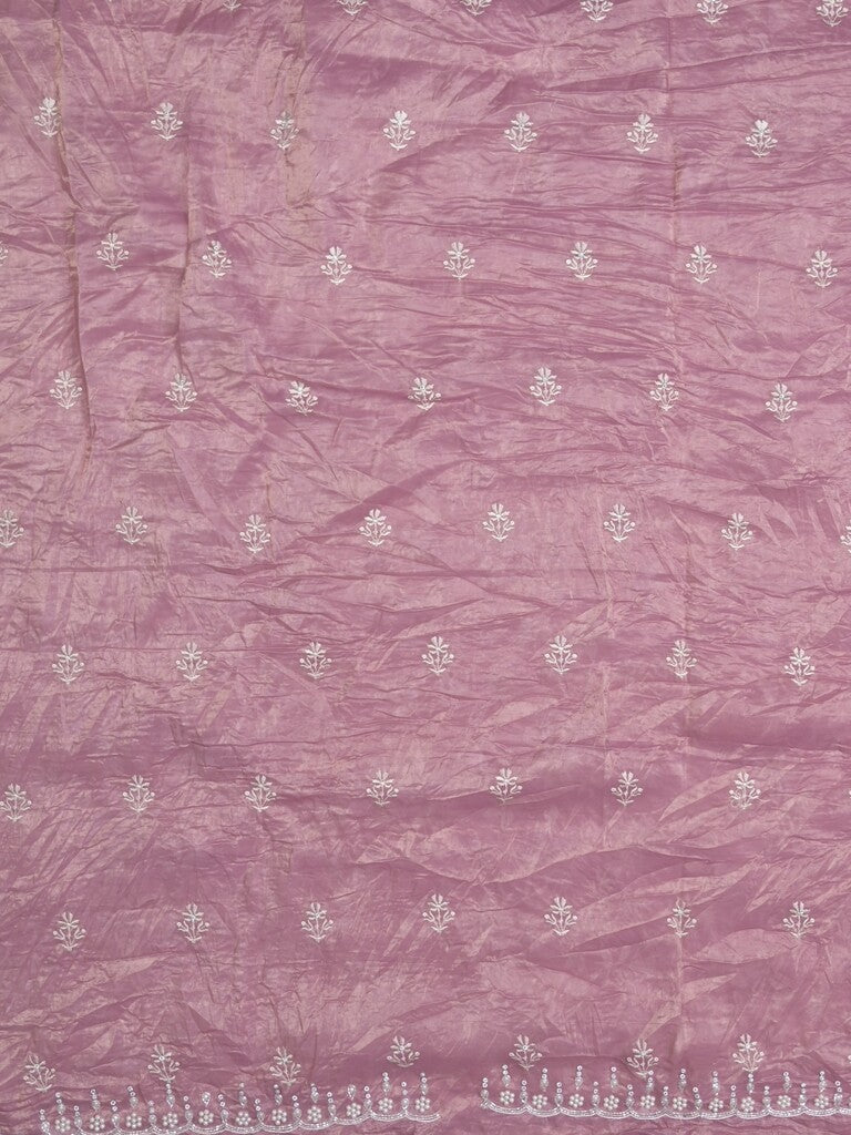 Organza crush fancy saree onion pink color allover embroidery & fancy border with running pallu and attached blouse