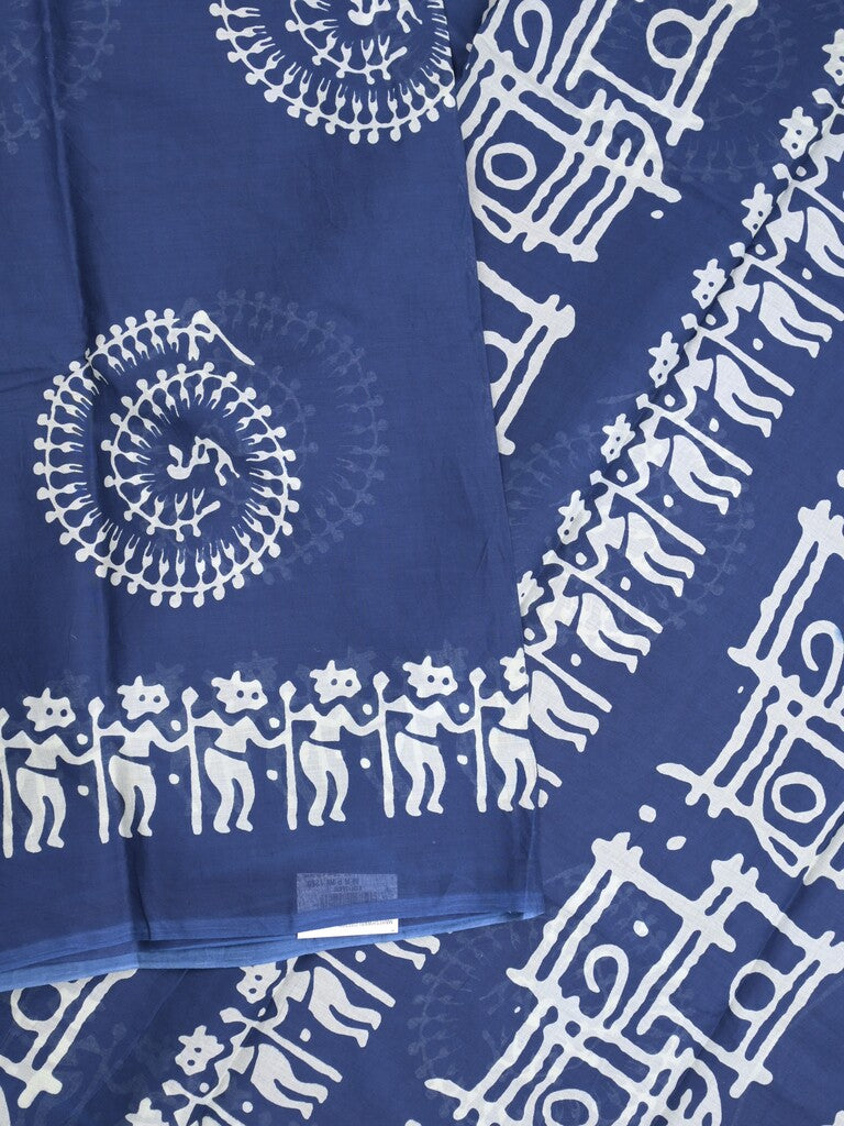 Maheshwari Saree in blue color with printed border, printed pallu & Matching Blouse