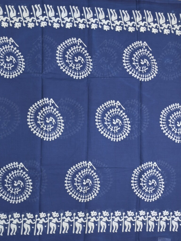Maheshwari Saree in blue color with printed border, printed pallu & Matching Blouse