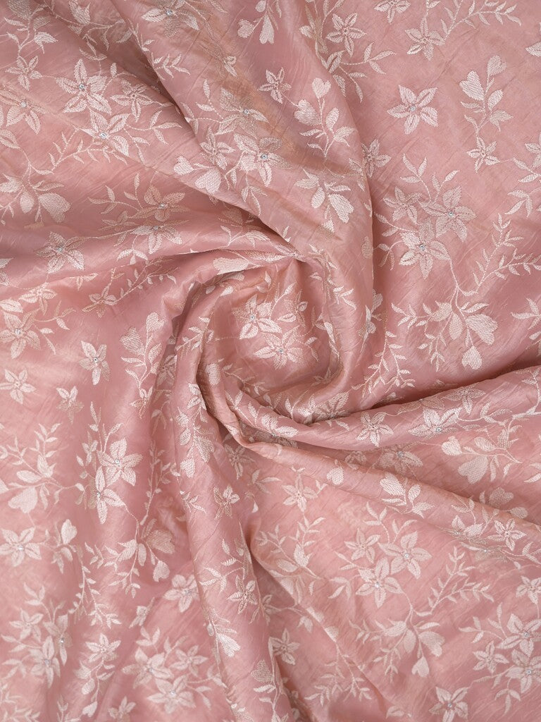 Organza crush fancy saree baby pink color allover embroidery & fancy border with running pallu and attached blouse