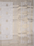 Dola tissue fancy saree white color allover zari motifs & zari border with rich pallu and plain self blouse