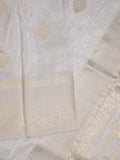 Dola tissue fancy saree white color allover zari motifs & zari border with rich pallu and plain self blouse