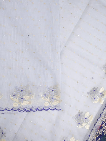 Kota fancy sarees in light blue color allover work with cutwork border and contrast blouse