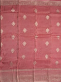 Dola tissue fancy saree coral pink color allover zari motifs & zari border with rich pallu and plain self blouse