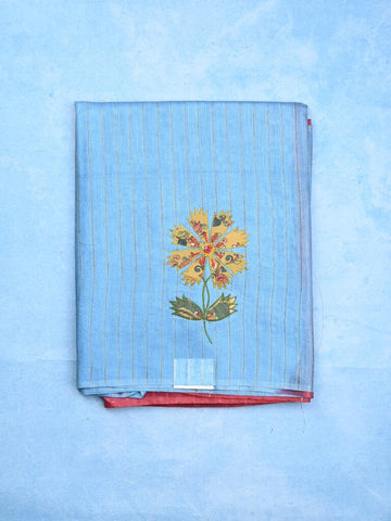 Bhagalpur fancy saree sky blue color allover stripes with contrast pallu and attached blouse