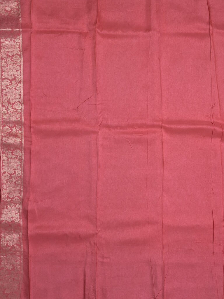 Dola tissue fancy saree coral pink color allover zari motifs & zari border with rich pallu and plain self blouse
