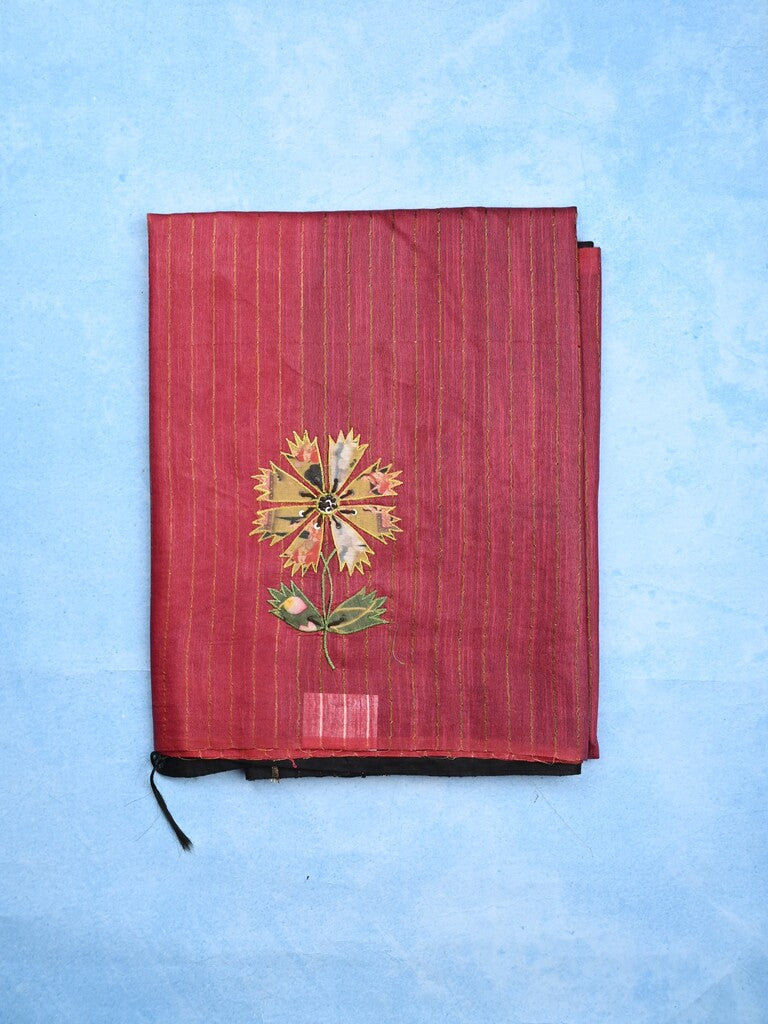 Bhagalpur fancy saree dark pink color allover stripes with contrast pallu and attached blouse