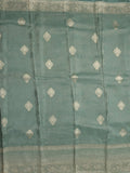 Dola tissue fancy saree grey color allover zari motifs & zari border with rich pallu and plain self blouse