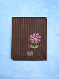 Bhagalpur fancy saree dark brown color allover stripes with contrast pallu and attached blouse