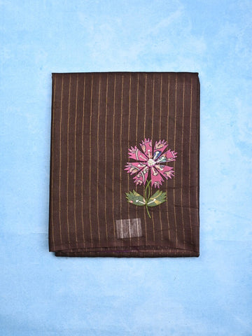 Bhagalpur fancy saree dark brown color allover stripes with contrast pallu and attached blouse