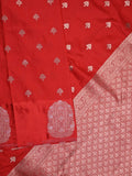 Banaras fancy saree red color allover zari motifs & zari border with rich pallu and self blouse