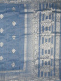 Dola tissue fancy saree light blue color allover zari motifs & zari border with rich pallu and plain self blouse