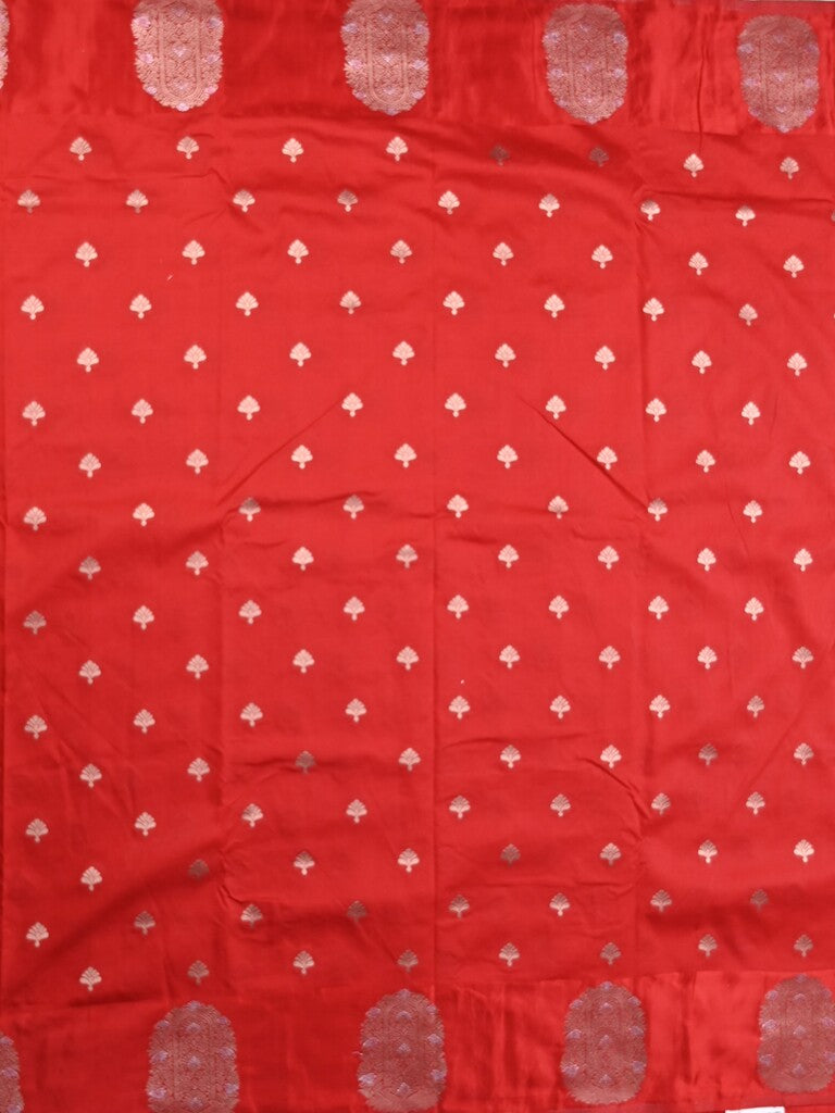 Banaras fancy saree red color allover zari motifs & zari border with rich pallu and self blouse