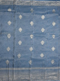 Dola tissue fancy saree light blue color allover zari motifs & zari border with rich pallu and plain self blouse