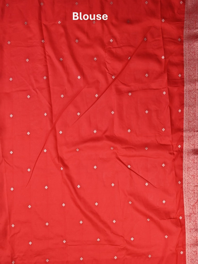 Banaras fancy saree red color allover zari motifs & zari border with rich pallu and self blouse