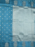 Banaras fancy saree sky blue color allover zari motifs & zari border with rich pallu and self blouse