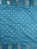 Banaras fancy saree sky blue color allover zari motifs & zari border with rich pallu and self blouse