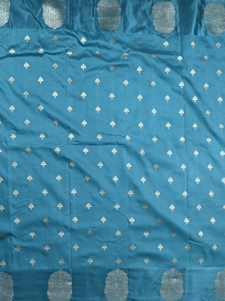 Banaras fancy saree sky blue color allover zari motifs & zari border with rich pallu and self blouse