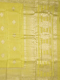 Dola tissue fancy saree lemon yellow color allover zari motifs & zari border with rich pallu and plain self blouse
