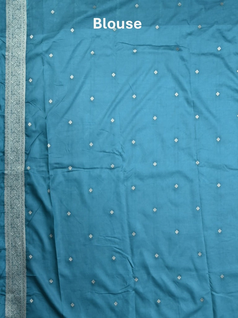 Banaras fancy saree sky blue color allover zari motifs & zari border with rich pallu and self blouse