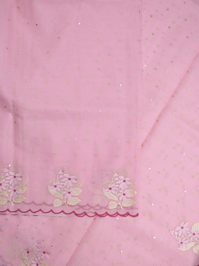 Kota fancy sarees in light pink color allover work with cutwork border and contrast blouse