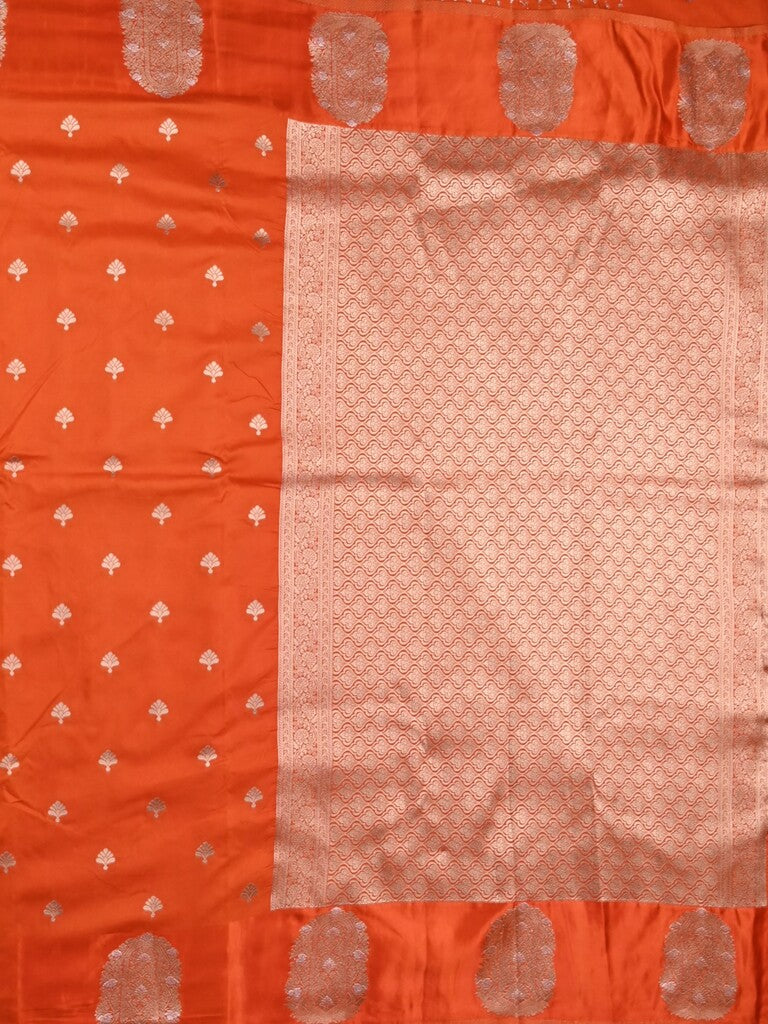 Banaras fancy saree orange color allover zari motifs & zari border with rich pallu and self blouse