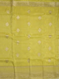 Dola tissue fancy saree lemon yellow color allover zari motifs & zari border with rich pallu and plain self blouse