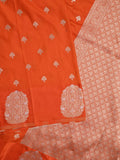 Banaras fancy saree orange color allover zari motifs & zari border with rich pallu and self blouse