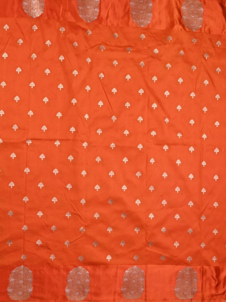 Banaras fancy saree orange color allover zari motifs & zari border with rich pallu and self blouse