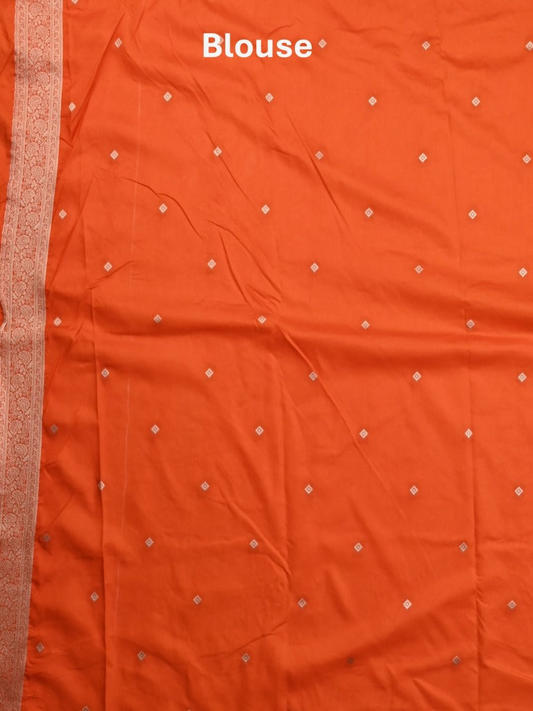 Banaras fancy saree orange color allover zari motifs & zari border with rich pallu and self blouse