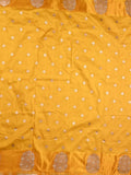 Banaras fancy saree golden yellow color allover zari motifs & zari border with rich pallu and self blouse