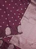 Banaras fancy saree dark maroon color allover zari motifs & zari border with rich pallu and self blouse