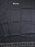 Jute tussar fancy saree in black color allover prints with printed pallu and attached blouse