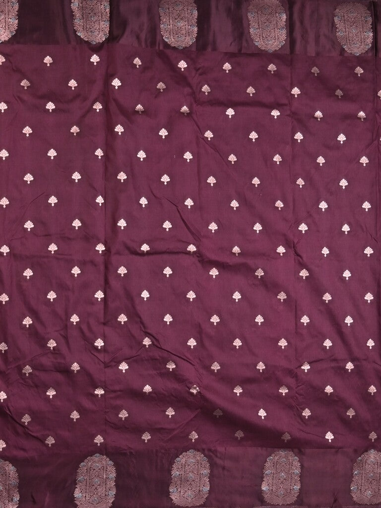 Banaras fancy saree dark maroon color allover zari motifs & zari border with rich pallu and self blouse