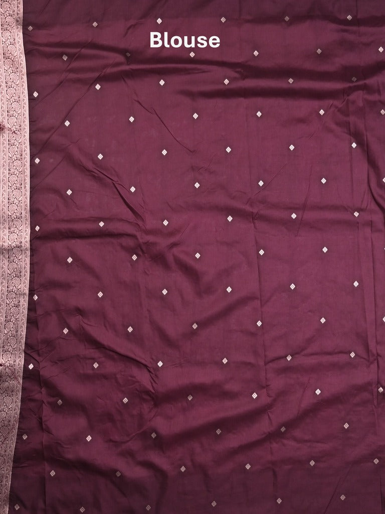 Banaras fancy saree dark maroon color allover zari motifs & zari border with rich pallu and self blouse