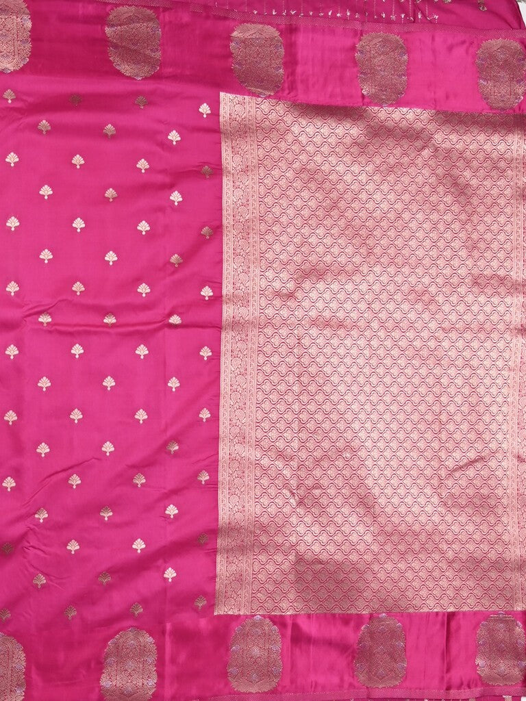 Banaras fancy saree pink color allover zari motifs & zari border with rich pallu and self blouse