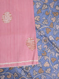 Jute tussar fancy saree in baby pink color allover prints with printed pallu and attached blouse