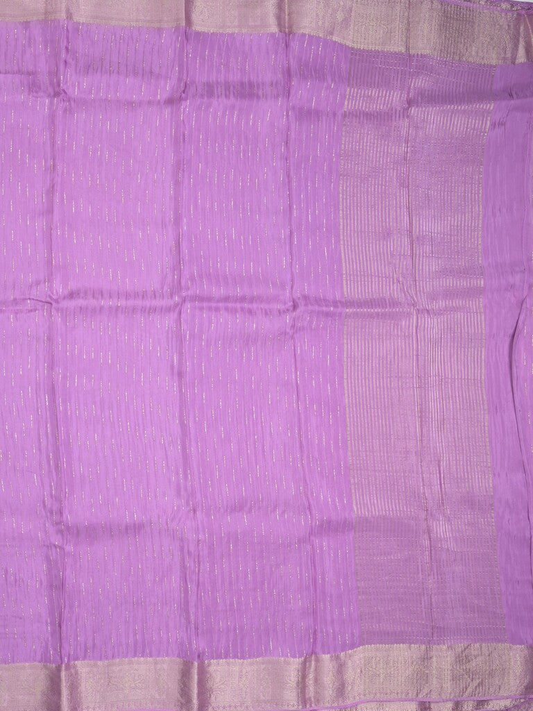 Organza fancy saree purple color allover weaves & zari border with short pallu and plain contrast blouse