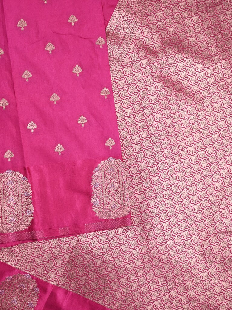 Banaras fancy saree pink color allover zari motifs & zari border with rich pallu and self blouse